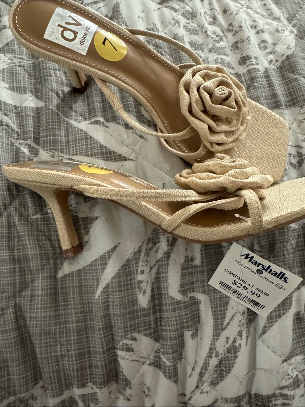 DV by Dolce Vita Beige Floral Rosette Slingback Heels